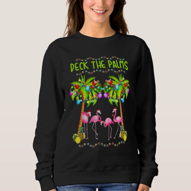 Decka Palmerna Glad Flamingo Jul T Shirt (Framsida)