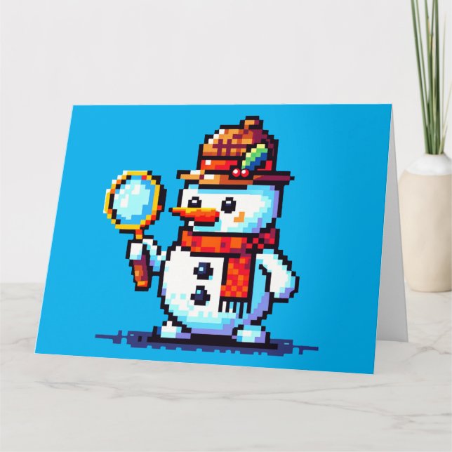Deckare Snömannen - Rolfig Pixel Art Vintermysteri Kort (Framsida)