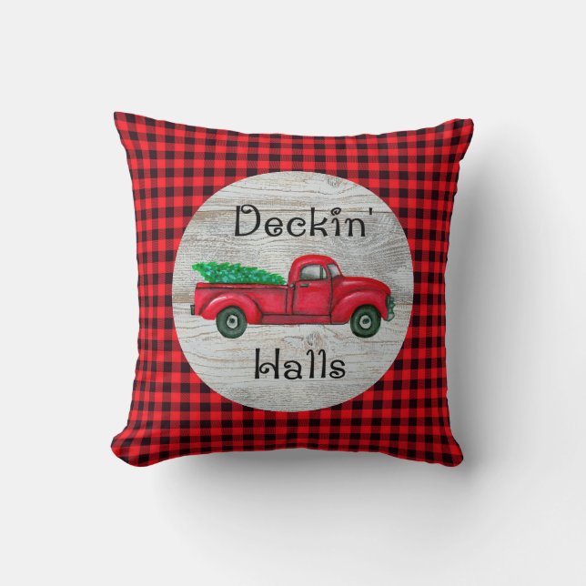 Deckin Halls Red Julgran Lastbil Pillow Kudde (Framsida)