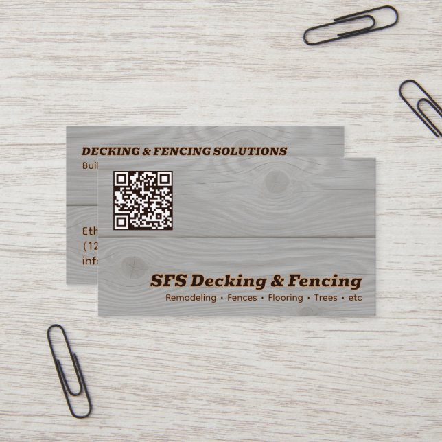 Decking & Fencing Business QR Vcard Visitkort (Fram/Back In Situ)