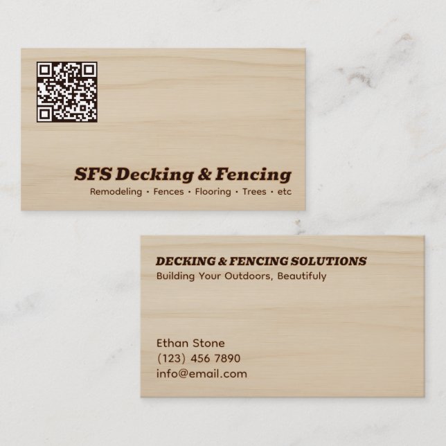 Decking & Fencing Business QR Vcard Visitkort (Fram/baksida)