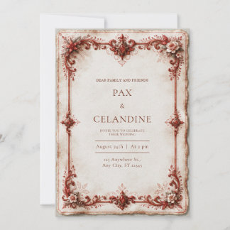 Deckled Crimson Floral Wedding Inbjudningar