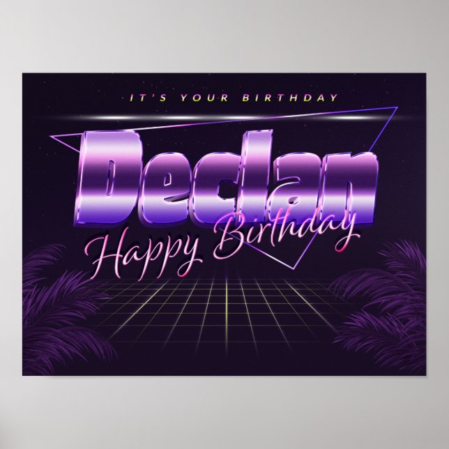 Declan Name Vorname lila retro Poster Geburtstag (Framsidan)