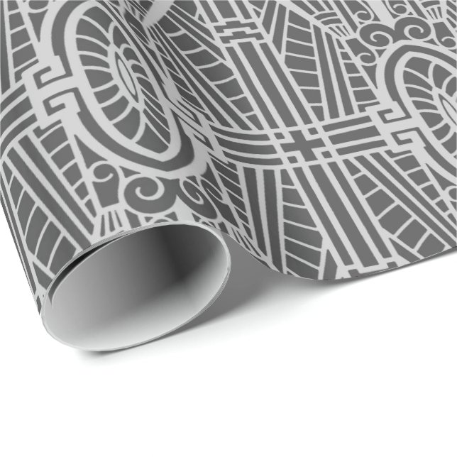 Deco arkitektoniskt mönster, silvergrått/grå färg presentpapper (Rullad Hörn)