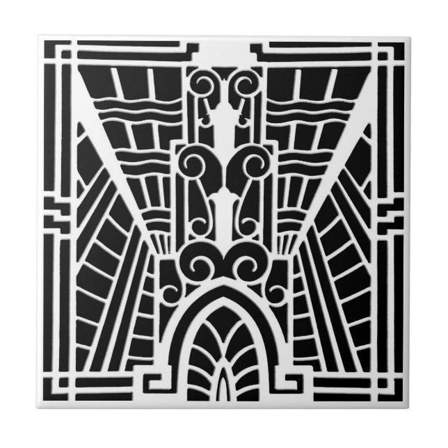 Deco arkitektoniskt mönster som är svartvitt kakelplatta (Framsidan)
