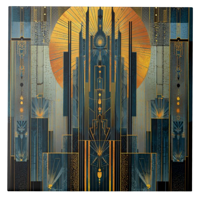 Deco-arkitektur på natten kakelplatta (Framsidan)