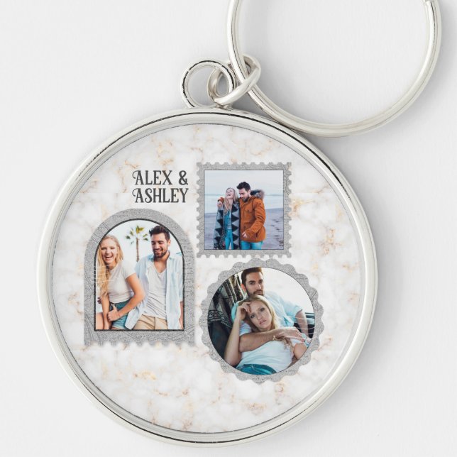 Deco Art Modern Anpassad fotopatenterkedja i Namn Rund Silverfärgad Nyckelring (Framsidan)