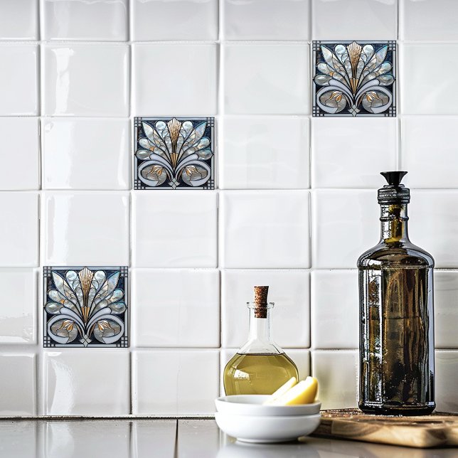 Deco Bevackra Black White Iridescent Glass Guld Kakelplatta (Skapare uppladdad)