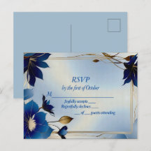 Deco-blå blommor bröllop RSVP
