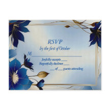 Deco-blå blommor bröllop RSVP