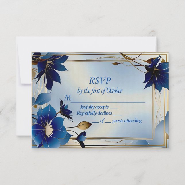 Deco-blåblommor bröllop-RSVP-kort OSA Kort (Framsida)