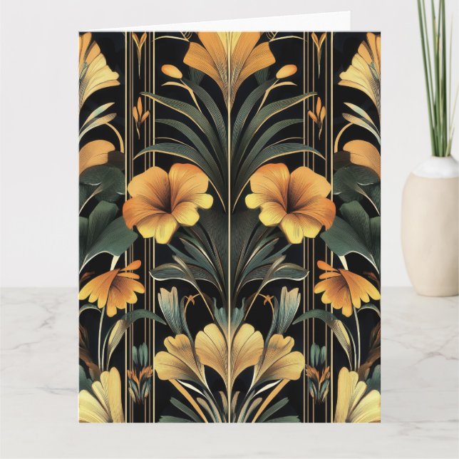 Deco Blått Bladfödelsedags kort (Framsida)