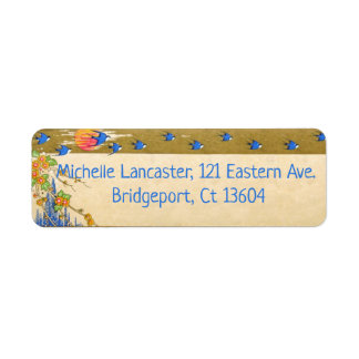 Deco bluebirds blommor returetiketter returadress etikett
