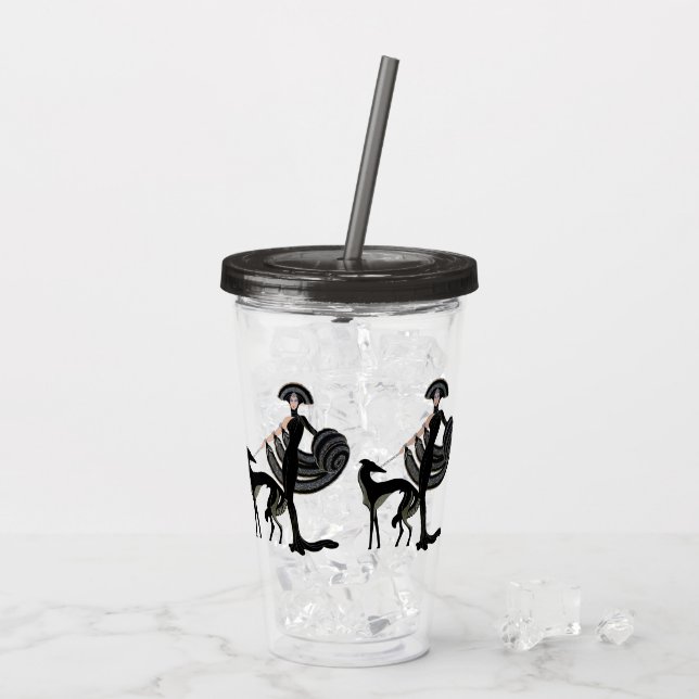 Deco Borzoi Acrylic Tumbler Take Away Mugg (Baksida Ice)