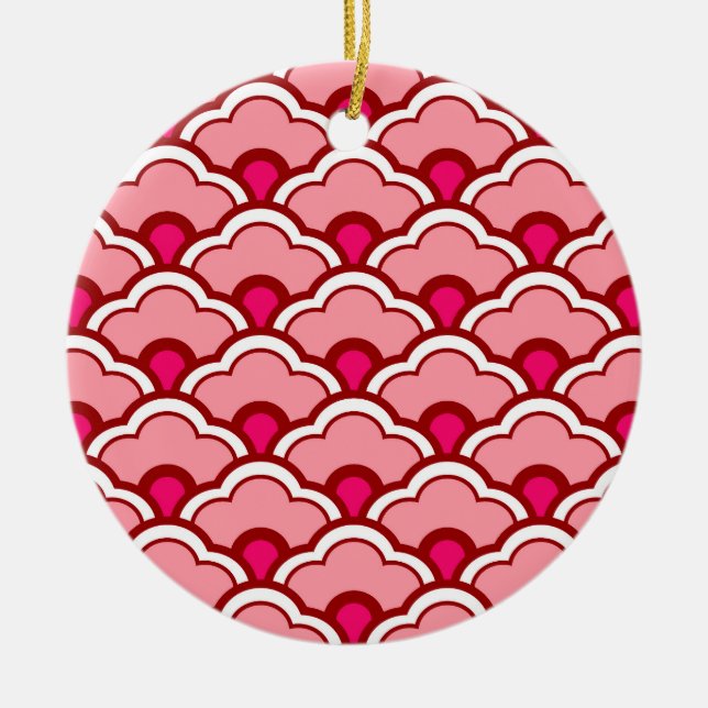 Deco Chinese Scallops, Fuchsia and Ljus rosa Julgransprydnad Keramik (Framsidan)