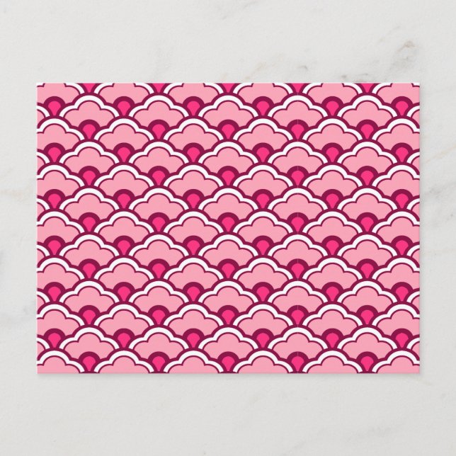 Deco Chinese Scallops, Fuchsia and Ljus rosa Vykort (Framsida)