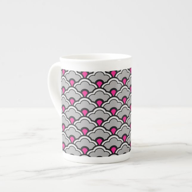 Deco Chinese Scallops, Grått/Grått, Black and Rosa Benporslin Mugg (Framsida vänster)