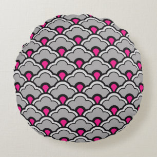 Deco Chinese Scallops, Grått/Grått, Black and Rosa Rund Kudde