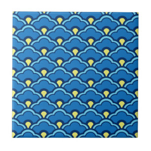 Deco Chinese Scallops, Ocean Blue and Indigo Tile Kakelplatta