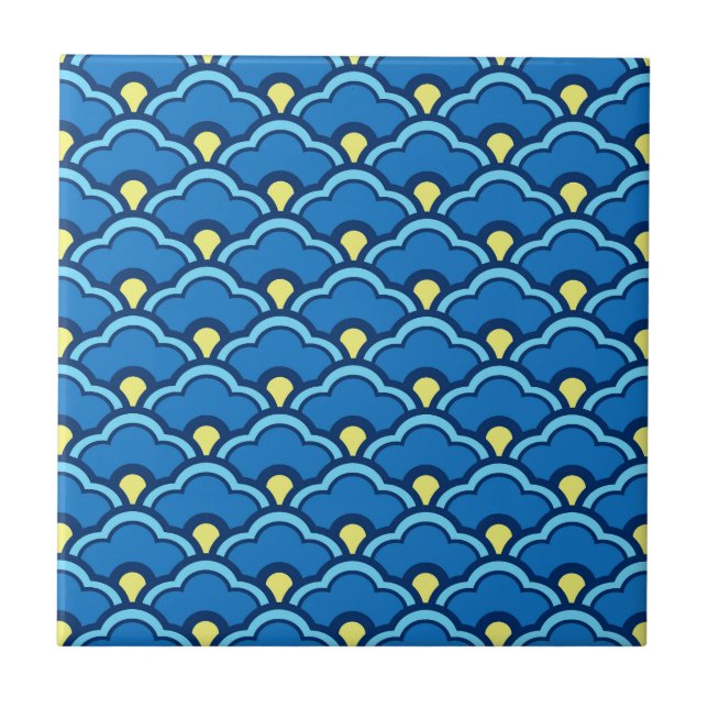 Deco Chinese Scallops, Ocean Blue and Indigo Tile Kakelplatta (Framsidan)