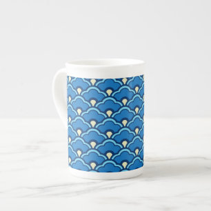 Deco Chinese Scallops, Ocean Blue och Indigo Benporslin Mugg