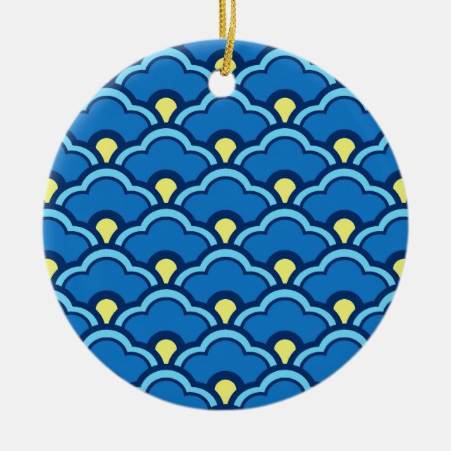 Deco Chinese Scallops, Ocean Blue och Indigo Julgransprydnad Keramik (Framsidan)