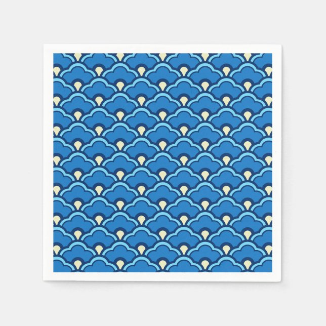 Deco Chinese Scallops, Ocean Blue och Indigo Pappersservett (Framsidan)