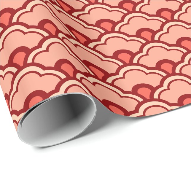 Deco Chinese Scallops, Peach, Rust and Cream Presentpapper (Rullad Hörn)