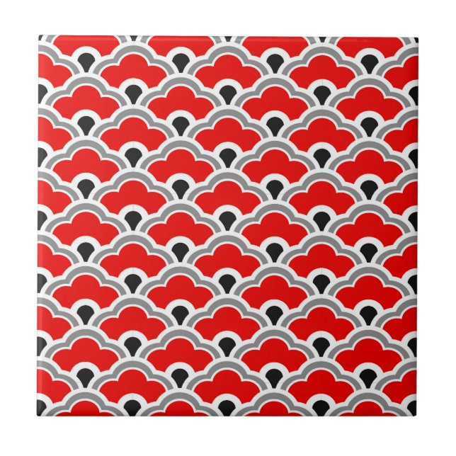 Deco Chinese Scallops, Red, Black and White Tile Kakelplatta (Framsidan)
