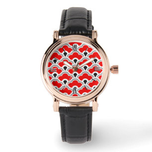 Deco Chinese Scallops, Red, Grått, Black and White Armbandsur