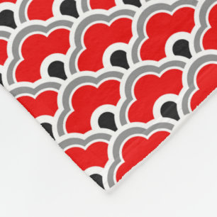 Deco Chinese Scallops, Red, Grått, Black and White Fleecefilt