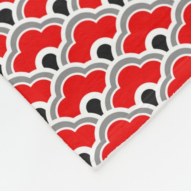Deco Chinese Scallops, Red, Grått, Black and White Fleecefilt (Hörn)