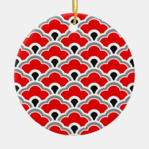 Deco Chinese Scallops, Red, Grått, Black and White Julgransprydnad Keramik