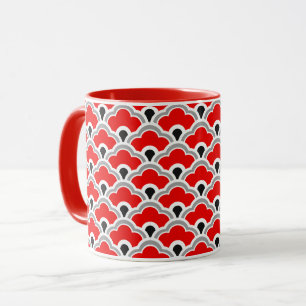 Deco Chinese Scallops, Red, Grått, Black and White Mugg