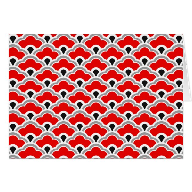 Deco Chinese Scallops, Red, Grått, Black and White OBS Kort (Framsidan Horizontal)