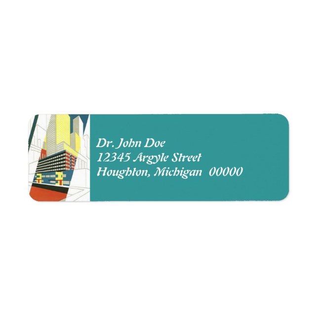 Deco Cityscape-skyscraper Returetiketter Returadress Etikett (Framsidan)