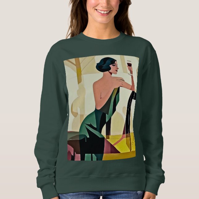 Deco dam i grön modern konst t shirt (Framsida)