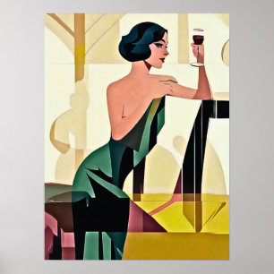 Deco Dam i Grönt Modern Art Poster