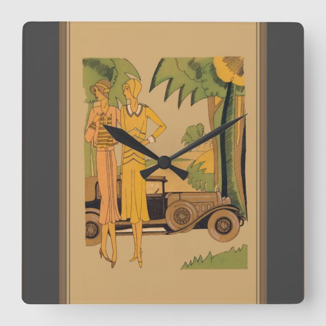 Deco Dam och bil Fyrkantig Klocka (Framsida)