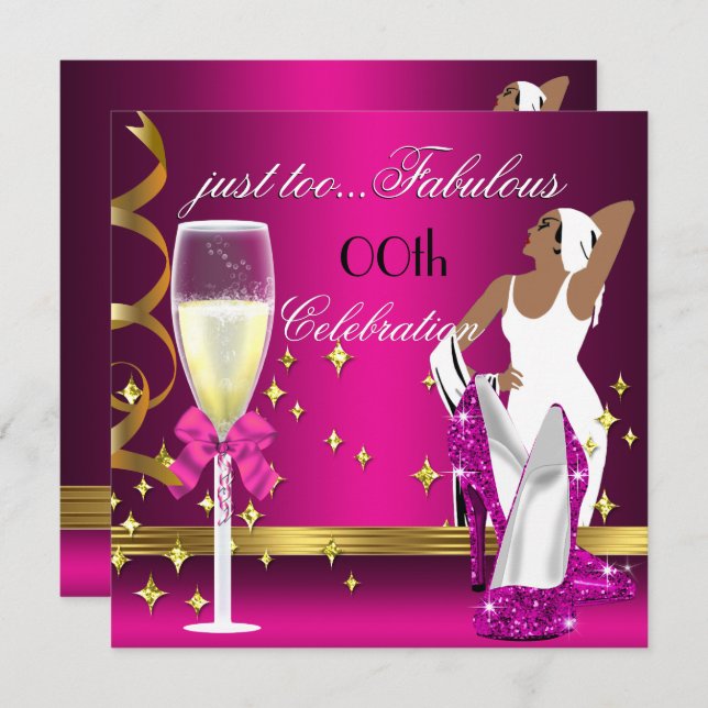 Deco Dam Rosa Guld to Fabulous Birthday Inbjudningar (Fram/baksida)