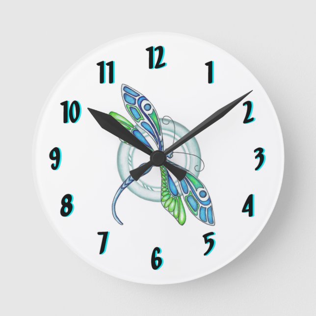 Deco Dragonfly Round Clock Design Rund Klocka (Framsida)
