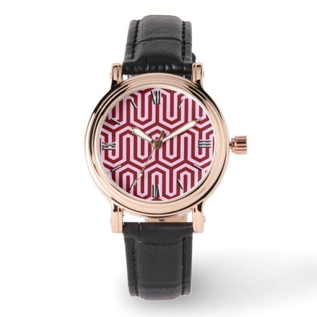 Deco Egyptian motif - burgundy och rosa Armbandsur (Framsida)