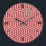 Deco Egyptian motif - red och grått Stor Klocka<br><div class="desc">En Art Deco,  egyptiskt inspirerat geometriskt motiv i mörk kinesiskt rött på en lätt grått-bakgrund</div>