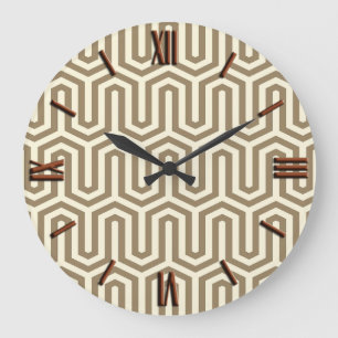 Deco Egyptian motif - taupe and white Clock Stor Klocka