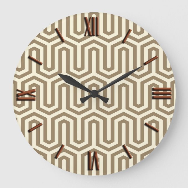 Deco Egyptian motif - taupe and white Clock Stor Klocka (Framsida)