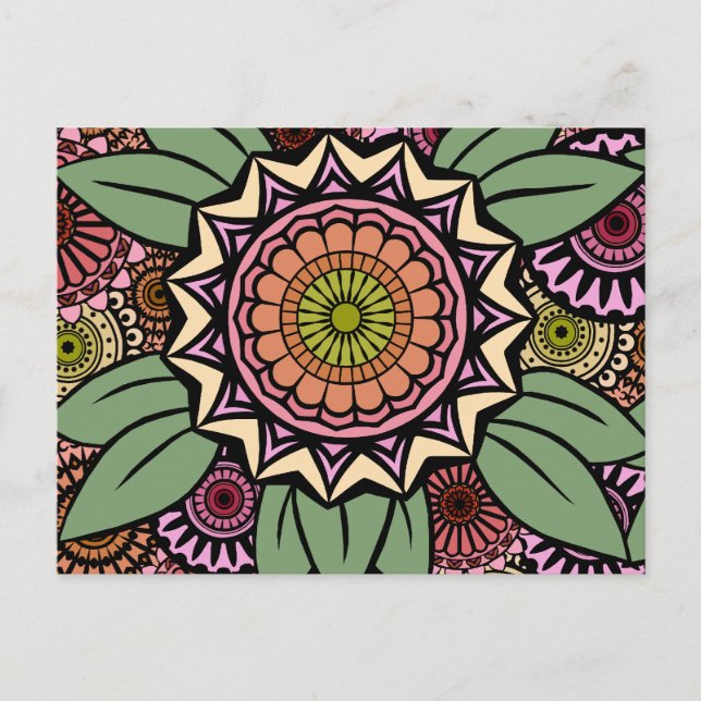 Deco Fandango i Orange och Grönt Vykort (Framsida)