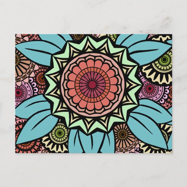 Deco Fandango in Turquise and Orange Vykort (Framsida)