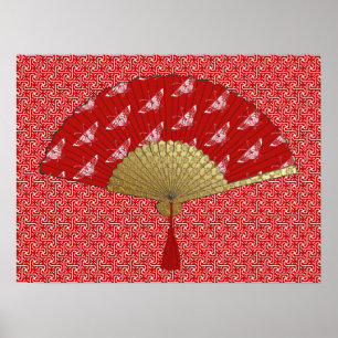 Deco fläkt - fjärilar, mörk - som är röd, och vit poster