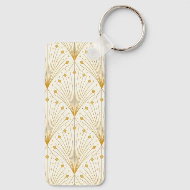 Deco Fläktmönster i Guld och Vitt Nyckelring (Baksida)