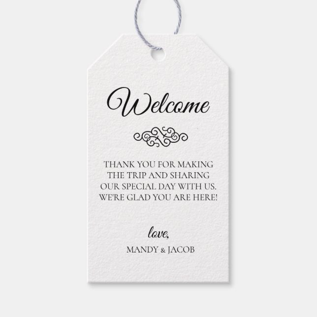 Deco Flourish Bröllop Welcome Bag Presentetikett (Framsidan)